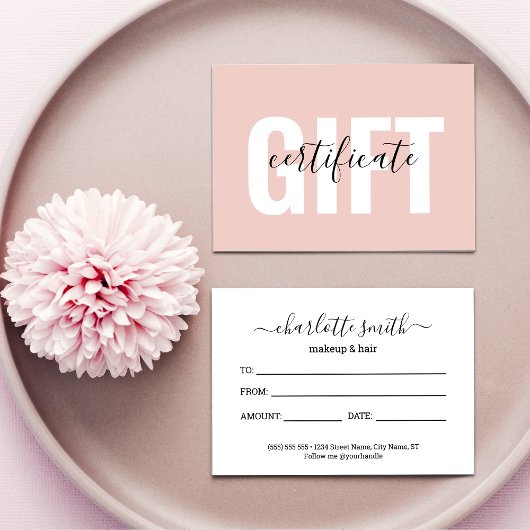 Trendy Girly Blush Pink Business Gift Certificate Visitekaartje