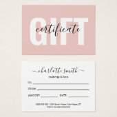 Trendy Girly Blush Pink Business Gift Certificate Visitekaartje (Voorkant /achterkant)