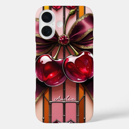 Trendy & Girly Bow Glas in lood Cherry Case-Mate iPhone Case (Achterkant)