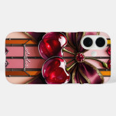 Trendy & Girly Bow Glas in lood Cherry Case-Mate iPhone Case (Achterkant (horizontaal))
