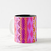 Trendy Girly Bright Aztec Pattern Tweekleurige Koffiemok (Voorkant links)