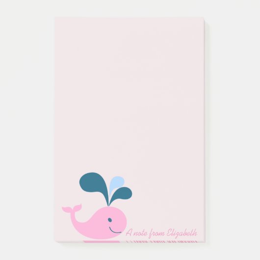 Trendy Girly Cartoon Whale - Gepersonaliseerd Post-it® Notes (Voorkant)