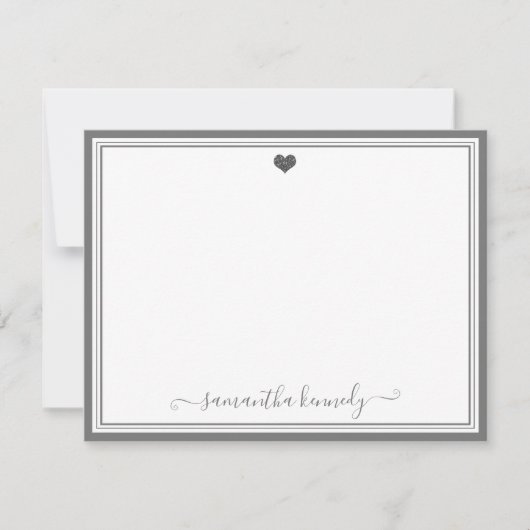 Trendy Girly Chic Silver Grey Heart  Notitiekaartje (Voorkant)