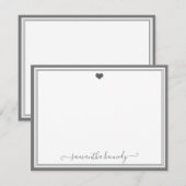Trendy Girly Chic Silver Grey Heart  Notitiekaartje (Voorkant / Achterkant)