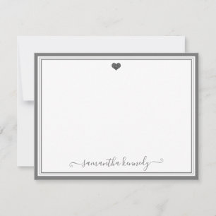 Trendy Girly Chic Silver Grey Heart  Notitiekaartje