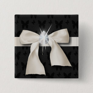 trendy girly chique diamant witte boog vierkante button 5,1 cm
