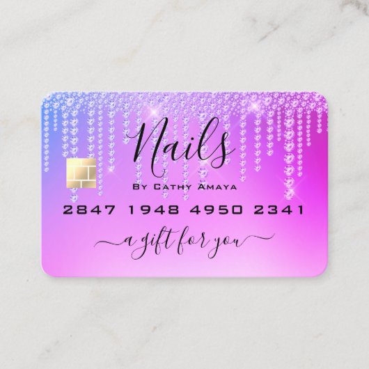 Trendy Girly Diamond Drips Paarse Cadeaubon Visitekaartje (Voorkant)