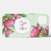 Trendy Girly  Floral Peony Monogrammed Case-Mate iPhone Case (Achterkant (horizontaal))