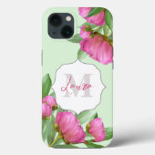 Trendy Girly  Floral Peony Monogrammed Case-Mate iPhone Case (Achterkant)