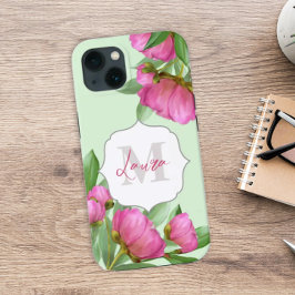 Trendy Girly  Floral Peony Monogrammed Case-Mate iPhone Case