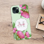 Trendy Girly Floral Peony Monogrammed Case-Mate iPhone Case