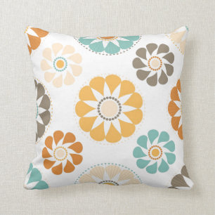 Trendy Girly Flower Pattern Floral Oranje Blue Kussen