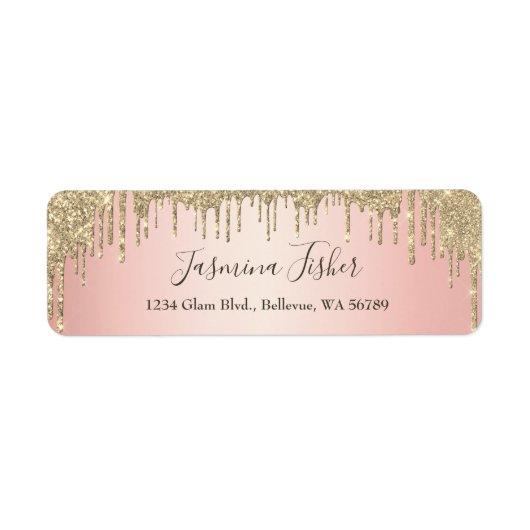 Trendy Girly Glitter Drift Roos Gold Address Etiket (Voorkant)