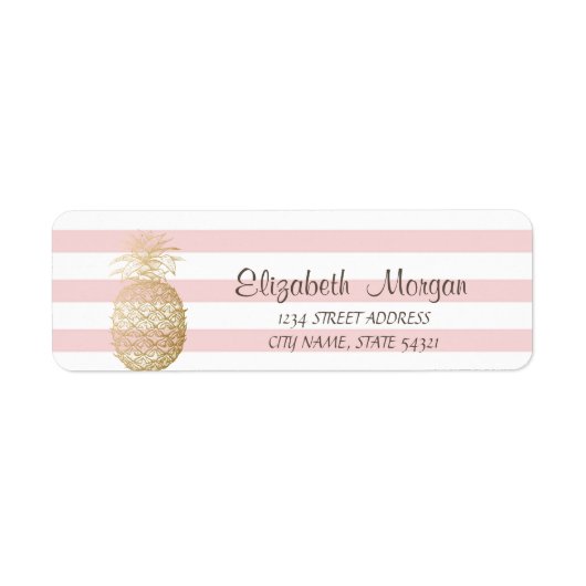 Trendy Girly Gold Pineapple, Stripes Etiket (Voorkant)