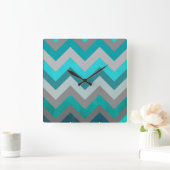Trendy Girly Grey Blauwgroen Chevron Zigzag Patter Vierkante Klok (Huis)