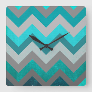 Trendy Girly Grey Blauwgroen Chevron Zigzag Patter Vierkante Klok
