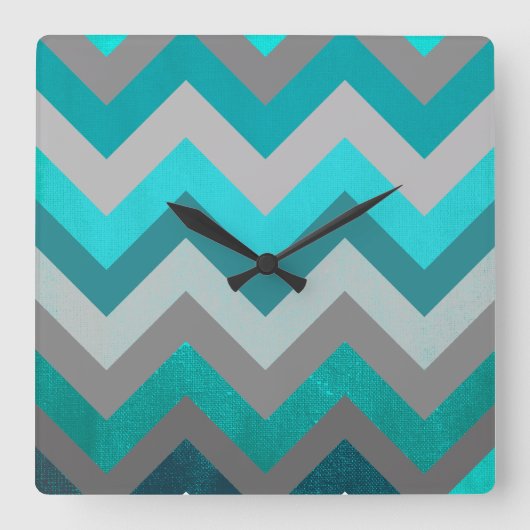 Trendy Girly Grey Blauwgroen Chevron Zigzag Patter Vierkante Klok (Voorkant)
