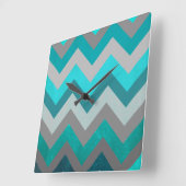 Trendy Girly Grey Blauwgroen Chevron Zigzag Patter Vierkante Klok (Hoek)