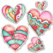 Trendy Girly Hearts Custom-Cut Vinyl Sticker (Voorkant)