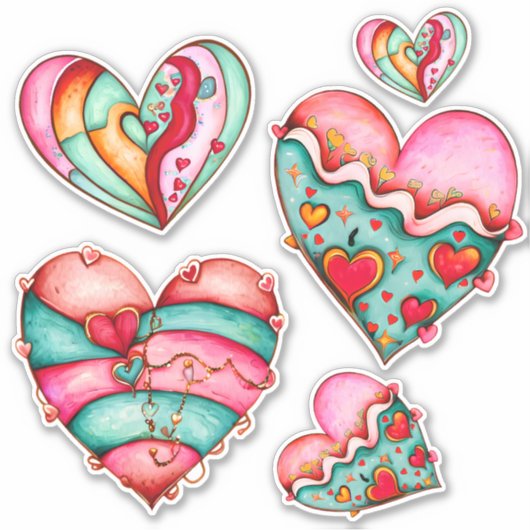 Trendy Girly Hearts Custom-Cut Vinyl Sticker (Voorkant)