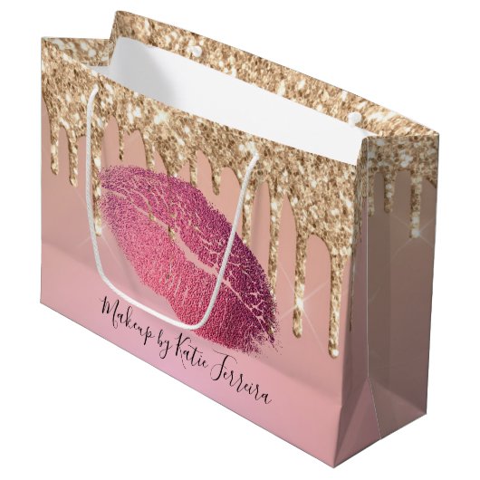 Trendy Girly Lip Kiss Make-up Artiest Groot Cadeauzakje (Voorkant Gekanteld)