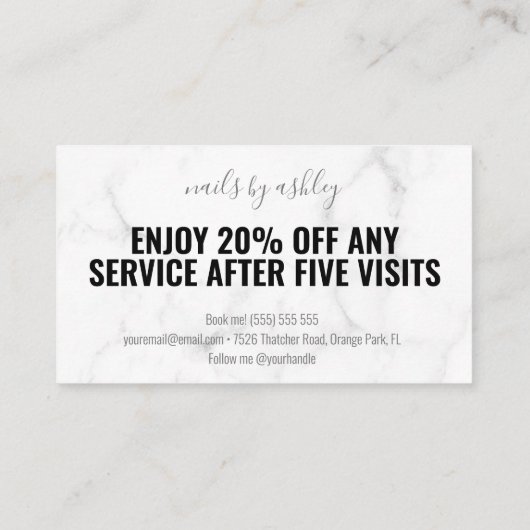 Trendy Girly Marble Business Loyalty (Achterkant)