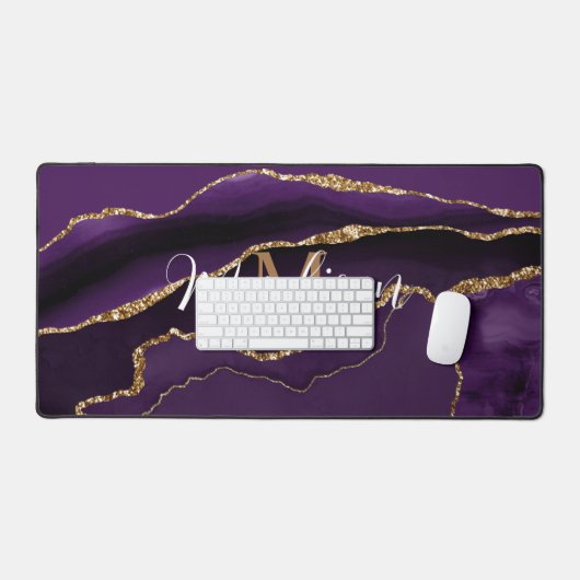 Trendy Girly Paarse Agaat Gouden Glitter Desk Mat (Keyboard & Muis)