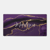 Trendy Girly Paarse Agaat Gouden Glitter Desk Mat (Voorkant)