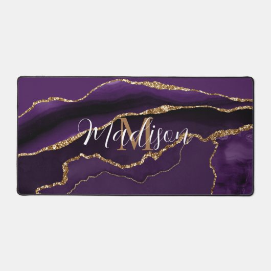 Trendy Girly Paarse Agaat Gouden Glitter Desk Mat (Voorkant)