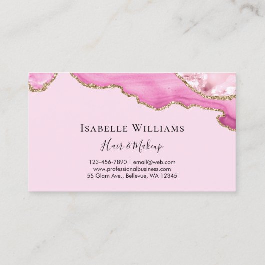 Trendy Girly Pink Agate Marble Glitter Visitekaartje (Achterkant)