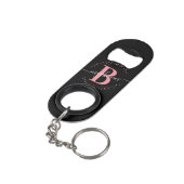 Trendy Girly Pink Black Name Script Monogramed Mini Flessenopener (Achterkant Gekanteld)