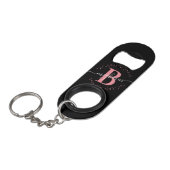 Trendy Girly Pink Black Name Script Monogramed Mini Flessenopener (Voorkant Gekanteld)
