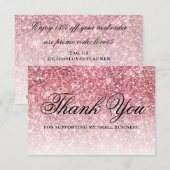 Trendy Girly Pink Glitter Beauty Business Bedankkaart (Voorkant / Achterkant)