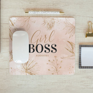 Trendy Girly Pink & Gold Girl Boss Name Muismat