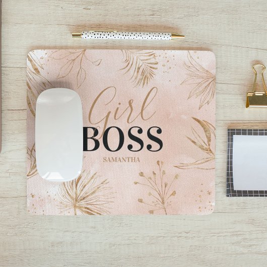 Trendy Girly Pink & Gold Girl Boss Name Muismat