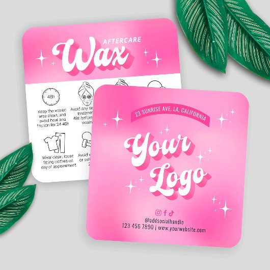 Trendy Girly Pink Groovy Waxing Aftercare Guide Vierkante Visitekaartje