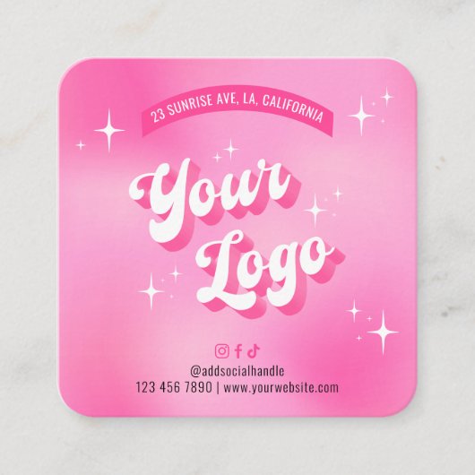 Trendy Girly Pink Groovy Waxing Aftercare Guide Vierkante Visitekaartje (Voorkant)