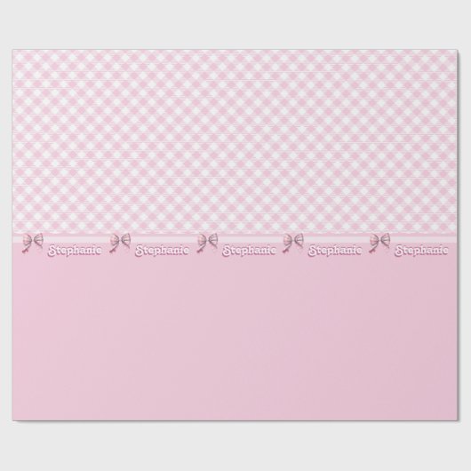 Trendy Girly Pink Plaid Checkerboard Patroon & Bow Cadeaupapier (Vlak)