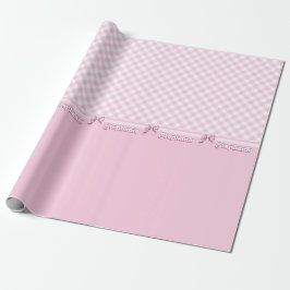 Trendy Girly Pink Plaid Checkerboard Patroon & Bow Cadeaupapier
