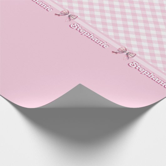 Trendy Girly Pink Plaid Checkerboard Patroon & Bow Cadeaupapier (Hoek)