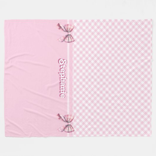 Trendy Girly Pink Plaid Checkerboard Patroon & Bow Fleece Deken (Voorkant (Horizontaal))