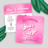 Trendy Girly Retro Pink Hair Extensions Aftercare Vierkante Visitekaartje
