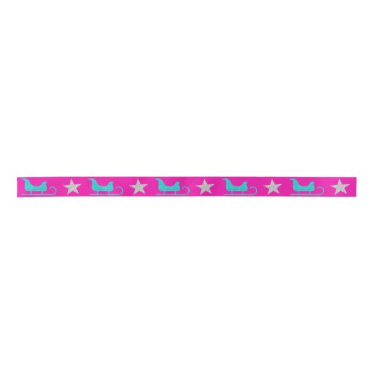 Trendy Girly Roze Sleigh Zilveren Ster Shin Glitte Satijnen Lint (Voorkant)