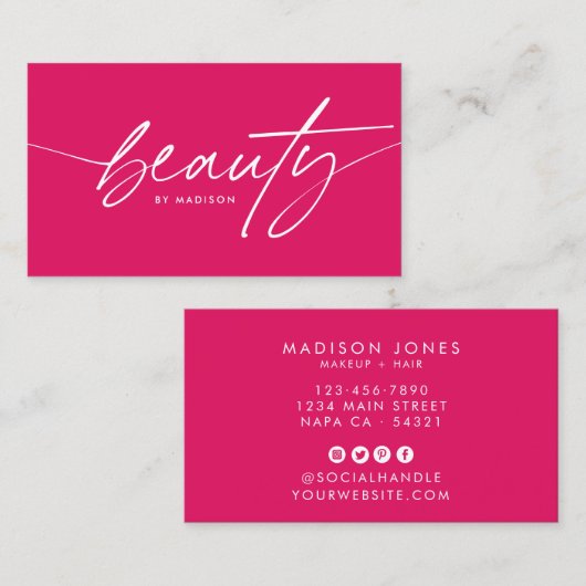 Trendy Girly Ruby Red Beauty Make-up Artist Script Visitekaartje (Voorkant / Achterkant)