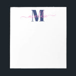 Trendy Girly Script Monogram, blauw en roze Notitieblok<br><div class="desc">Dit leuke notitieblok is uitgerust met een monogram en tekst. Pas het gebruiken van de vorm van de sjabloon aan. Kies "pas verder"voor het geavanceerde het uitgeven menu aan.</div>