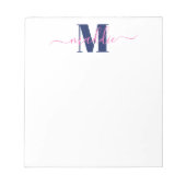 Trendy Girly Script Monogram, blauw en roze Notitieblok (Voorkant)