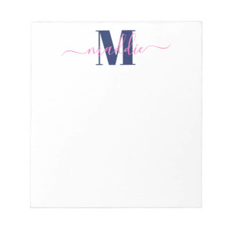 Trendy Girly Script Monogram, blauw en roze Notitieblok