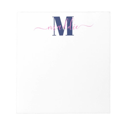 Trendy Girly Script Monogram, blauw en roze Notitieblok (Voorkant)