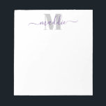 Trendy Girly Script Monogram, Paars en grijs Notitieblok<br><div class="desc">Dit leuke notitieblok is uitgerust met een monogram en tekst. Pas het gebruiken van de vorm van de sjabloon aan. Kies "pas verder"voor het geavanceerde het uitgeven menu aan.</div>