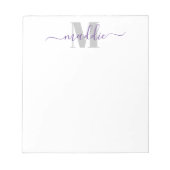 Trendy Girly Script Monogram, Paars en grijs Notitieblok (Voorkant)